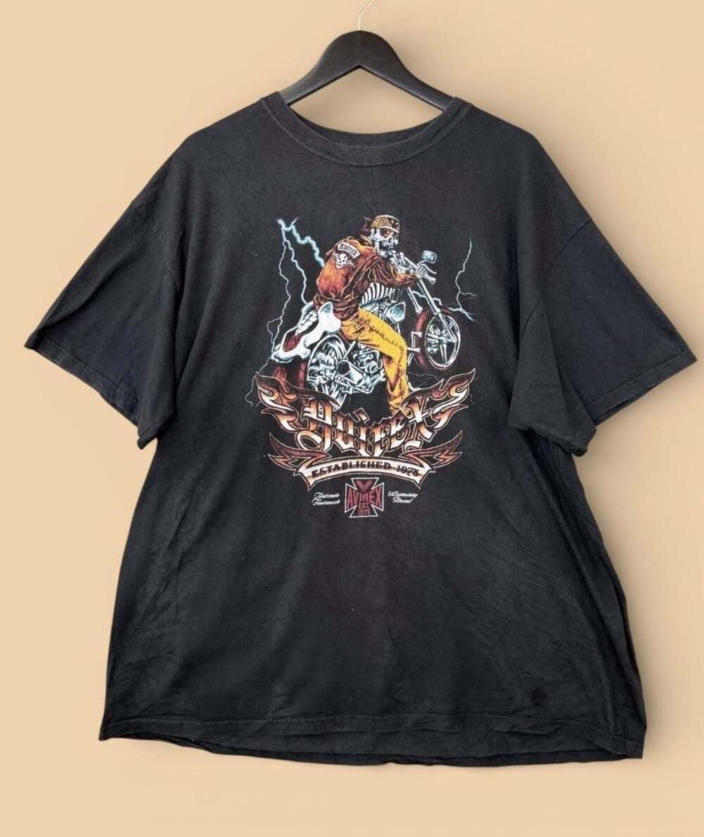 Vintage Avirex Y2K Biker Skeleton Graphic Black T-Shirt